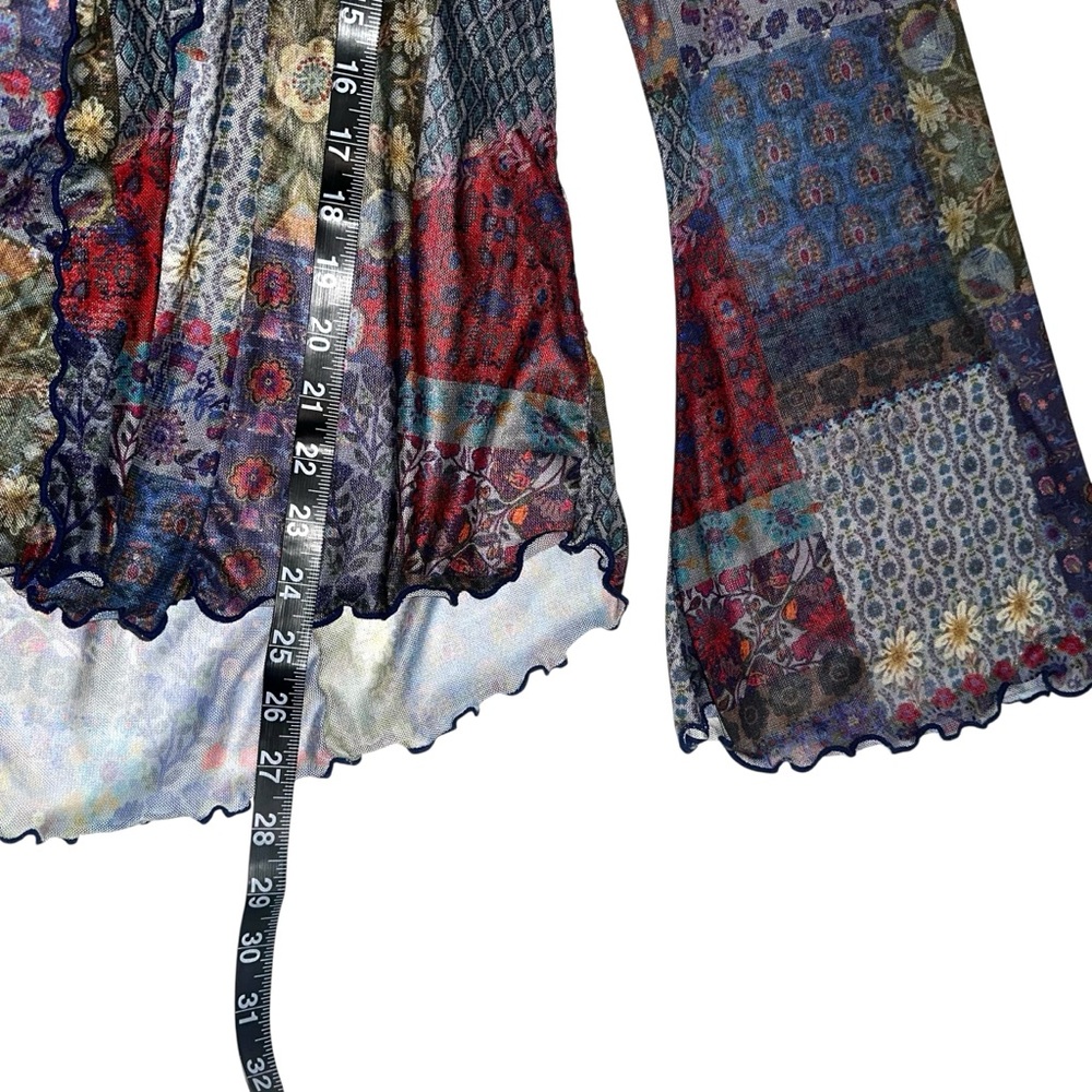 Natural Life Sierra Mesh Long Sleeve Patchwork V-Neck Ruffle Boho Top XL - Picture 6 of 6